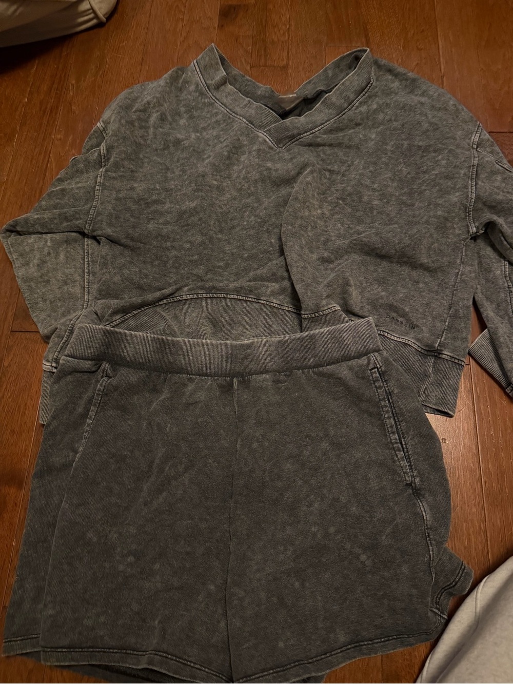 T.J.Maxx Men's Washed V-Neck Sweatshirt and Shorts - Charcoal Gray